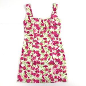 Lilly Pulitzer Floral Pink Daisy and Green Signature Sheath Dress Mini Cotton